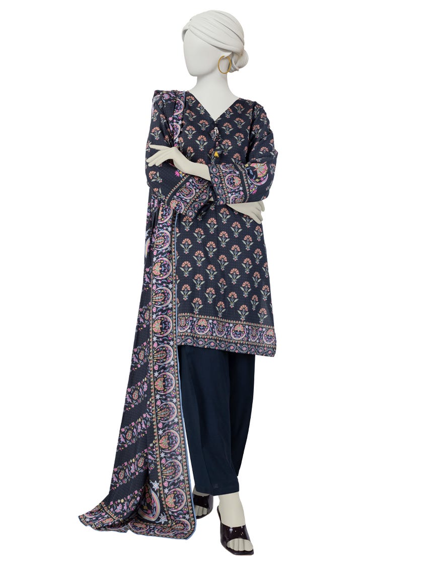 Black Linen 3 Piece Printed Stitched | Jjpw-S-Jpw-24-020