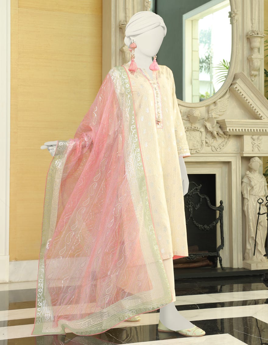 Beige Lawn 3 Piece Stitched Dress | Jlawn-S-24-020