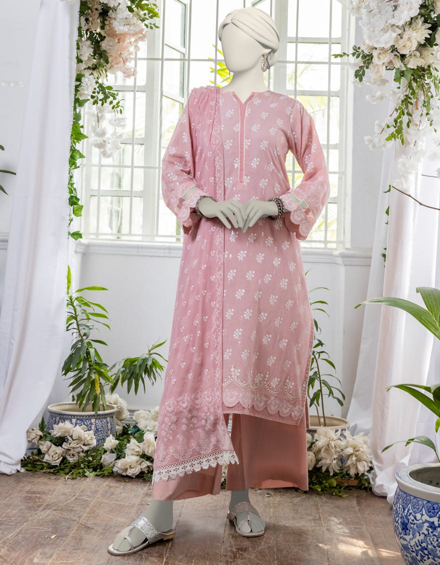 Pink Lawn 3 Piece Embroidered Stitched | Jjpw-S-Jpw-24-022