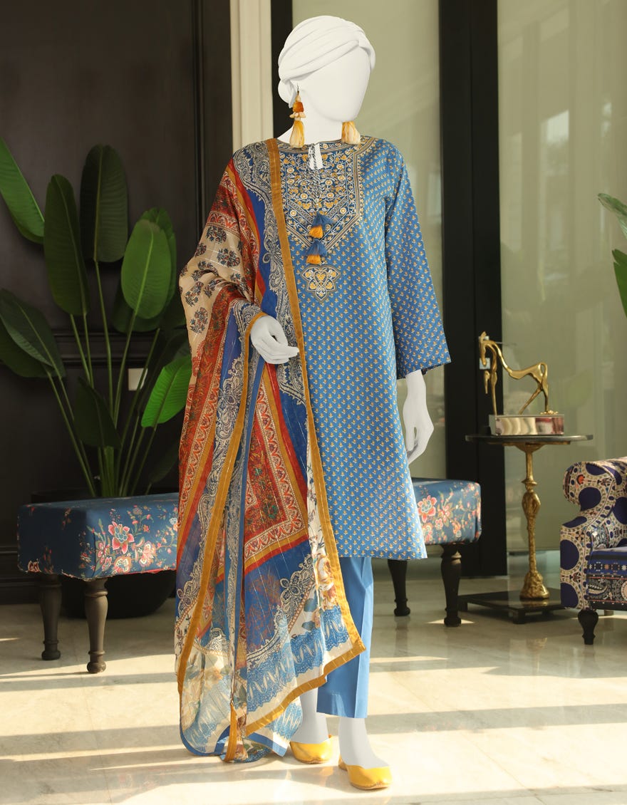 Blue Lawn 3 Piece Stitched Dress | Jlawn-S-24-023