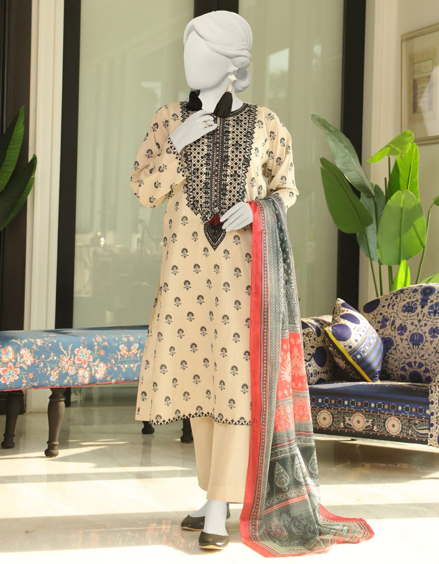 Beige Lawn 3 Piece Stitched Dress | Jlawn-S-24-024