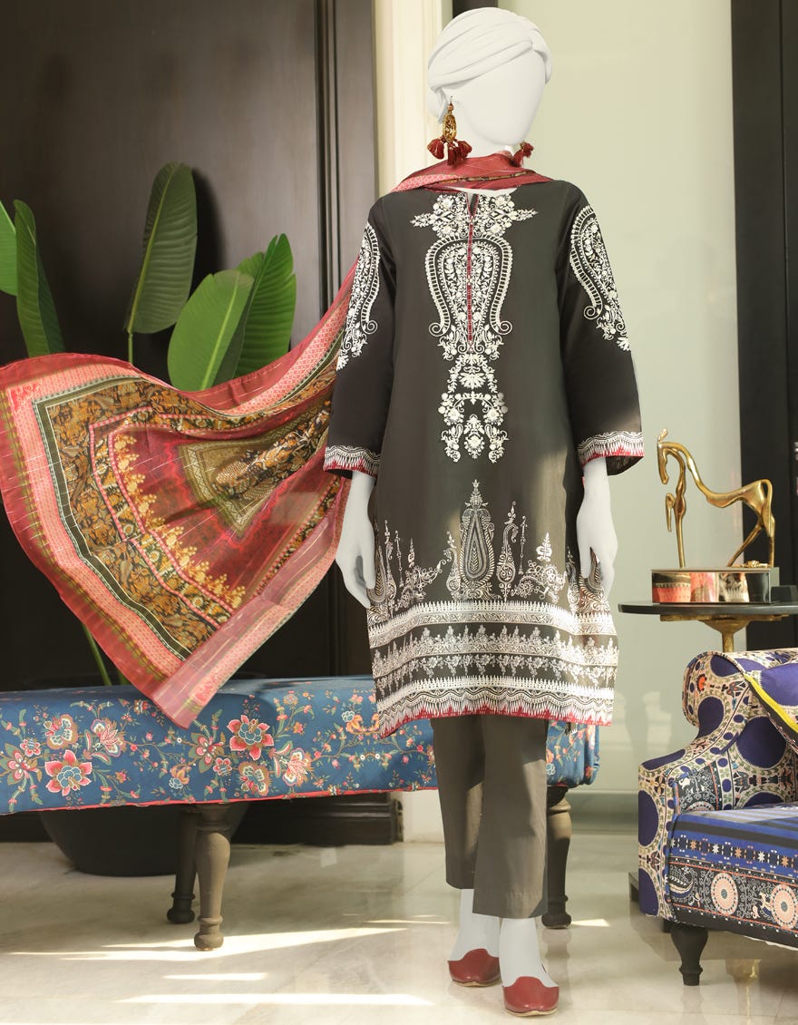 Black Lawn 3 Piece Stitched Dress | Jlawn-S-24-025