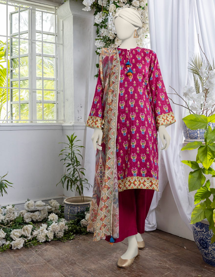 Magenta Doria 3 Piece Printed Stitched | Jjpw-S-Jpw-24-025