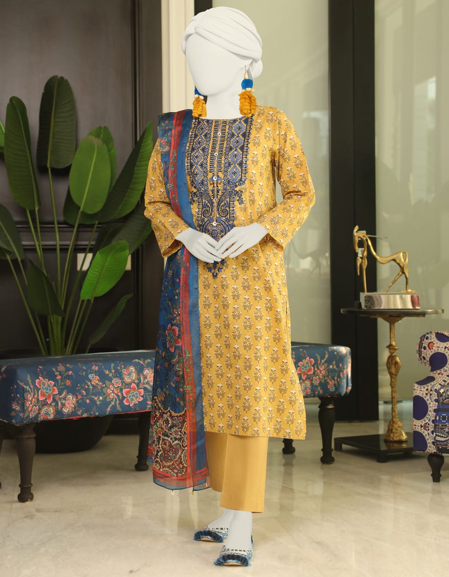 Mustard Lawn 3 Piece Stitched Dress | Jlawn-S-24-026