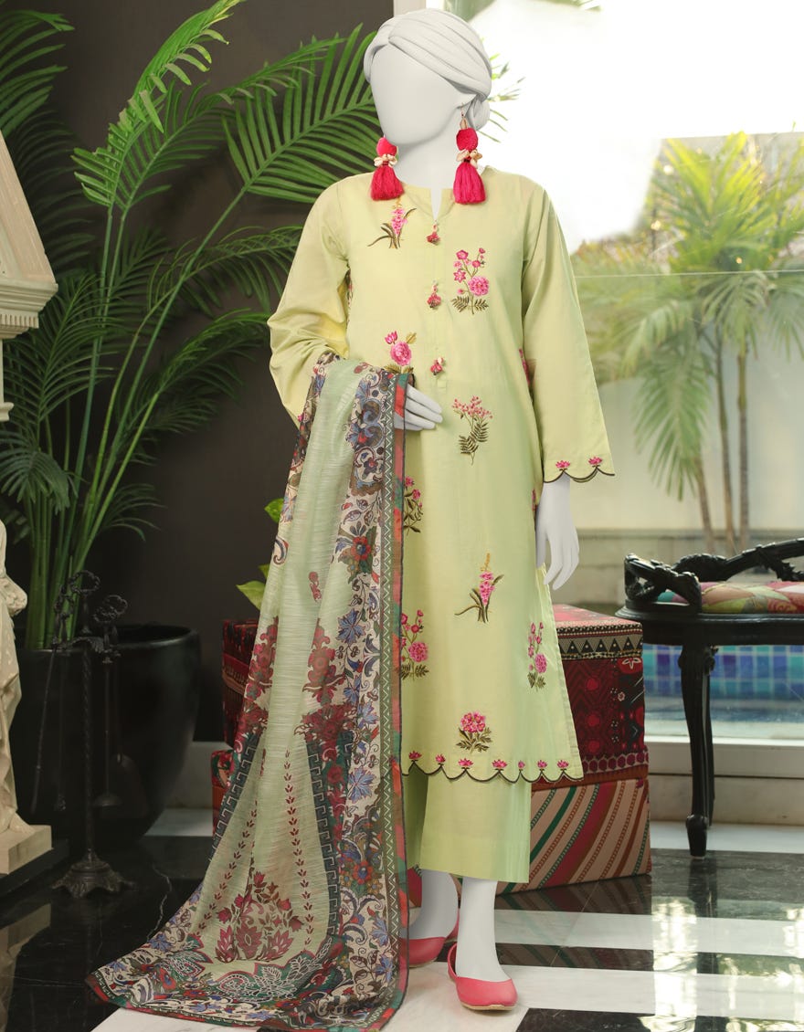 Green Dyed 3 Piece Stitched Dress | Jlawn-S-24-027