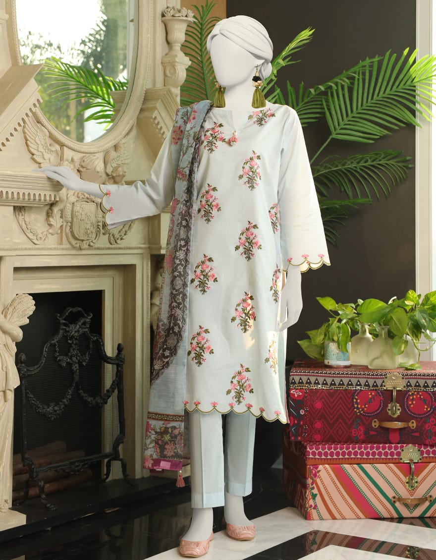 Sky Blue Dyed 3 Piece Stitched Dress | Jlawn-S-24-029