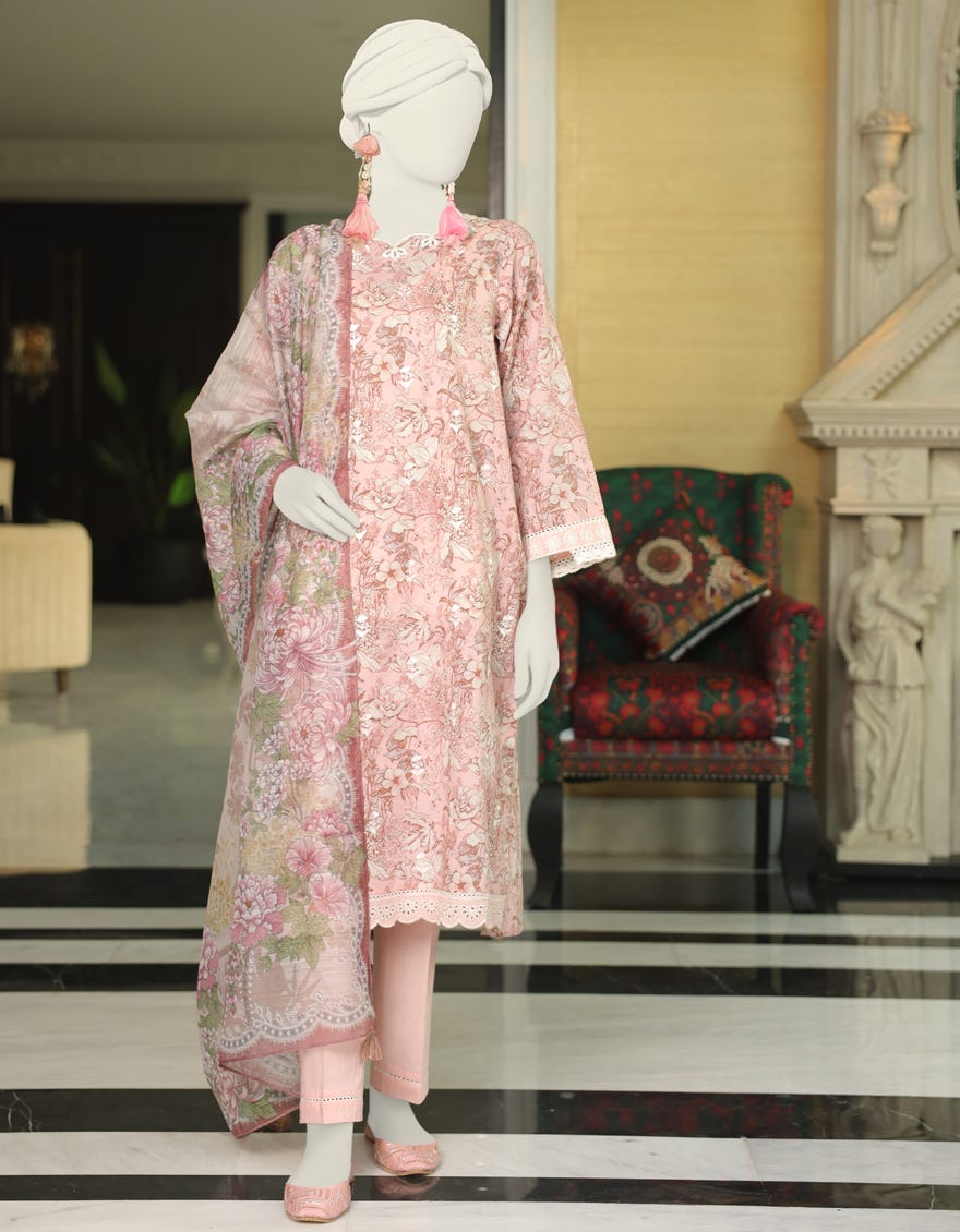 Pink Lawn 3 Piece Stitched Dress | Jlawn-S-24-031