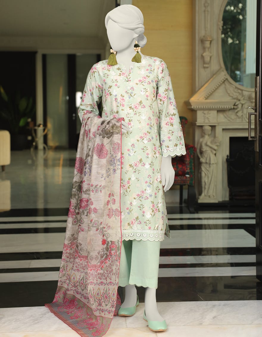 Green Lawn 3 Piece Stitched Dress | Jlawn-S-24-033