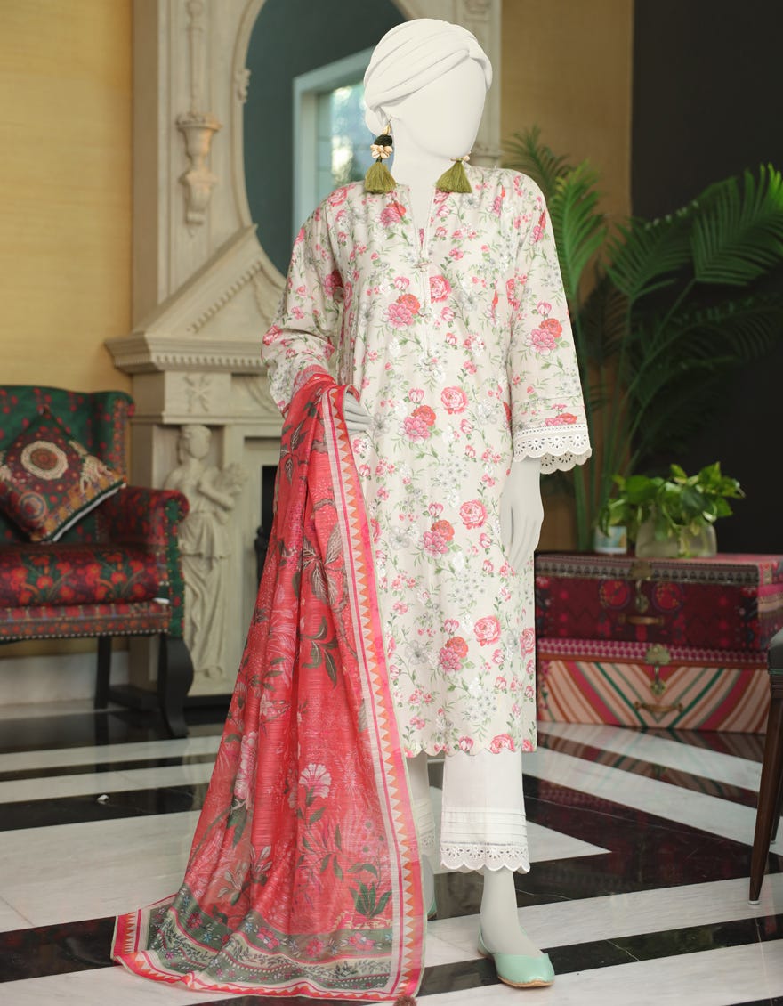 Green Lawn 3 Piece Stitched Dress | Jlawn-S-24-034