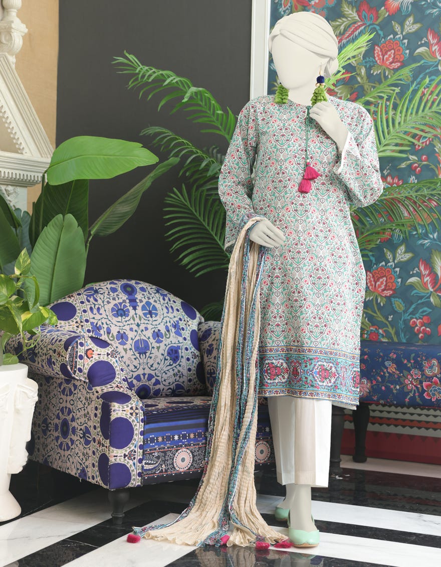 Green Cambric 3 Piece Stitched Dress | Jlawn-S-24-035