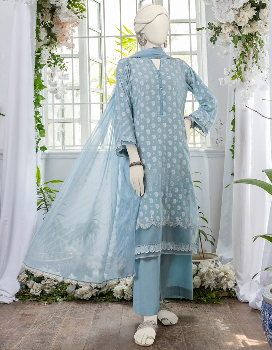 Blue Lawn 3 Piece Embroidered Stitched | Jjpw-S-Jpw-24-024
