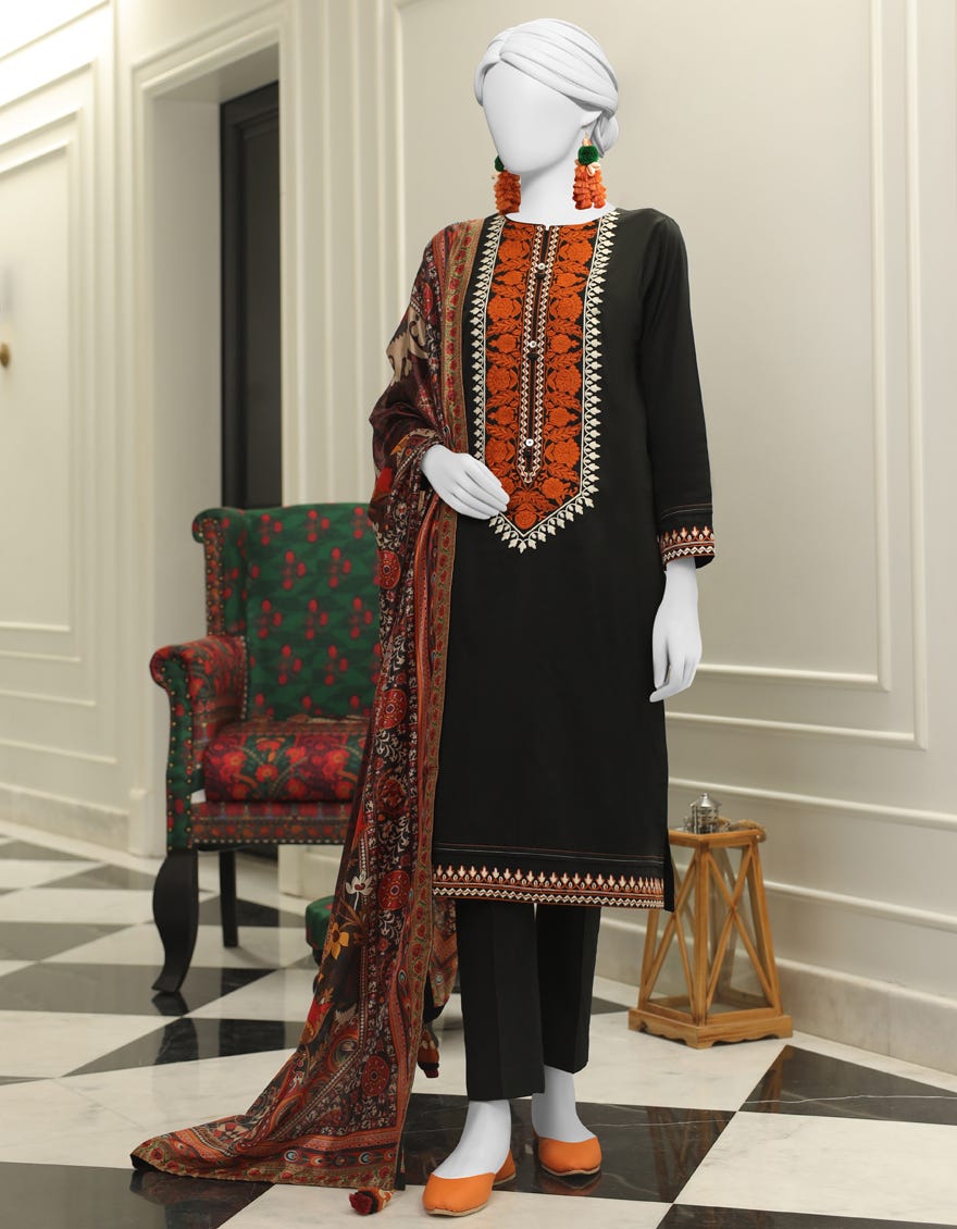 Black Lawn 3 Piece Stitched Dress | Jlawn-S-24-039