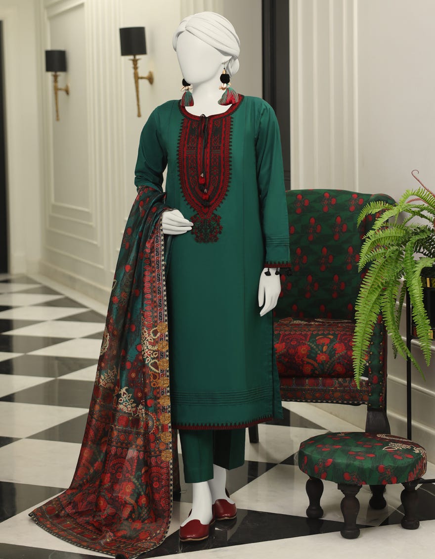 Green Lawn 3 Piece Stitched Dress | Jlawn-S-24-040