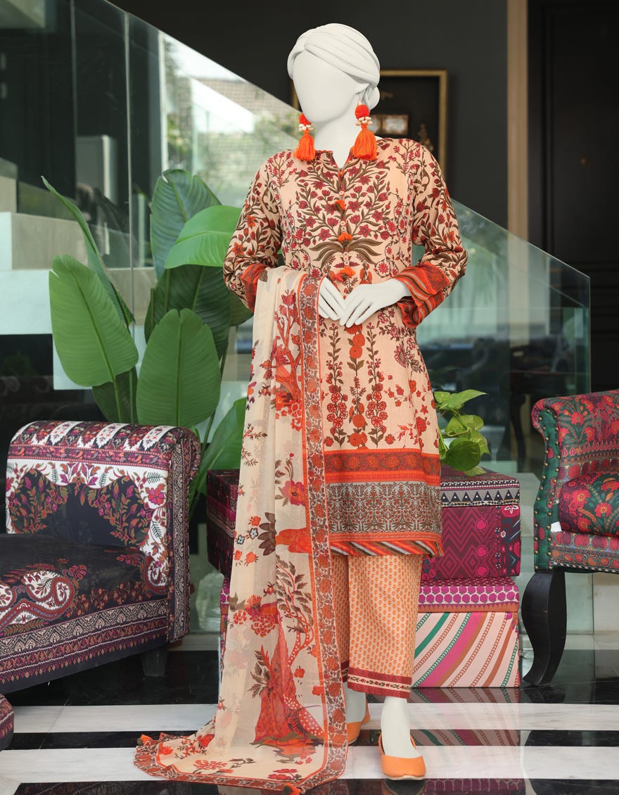 Peach Lawn 3 Piece Stitched Dress | Jlawn-S-24-043