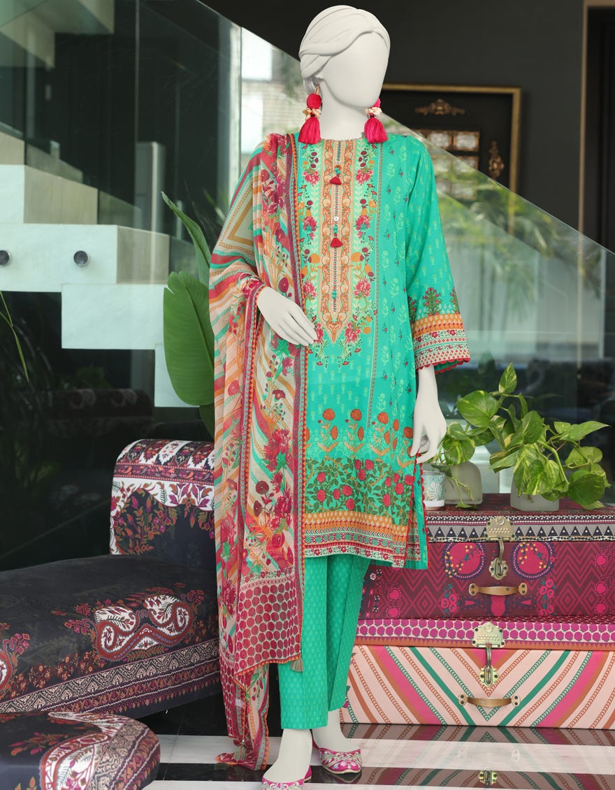 Green Lawn 3 Piece Stitched Dress | Jlawn-S-24-044