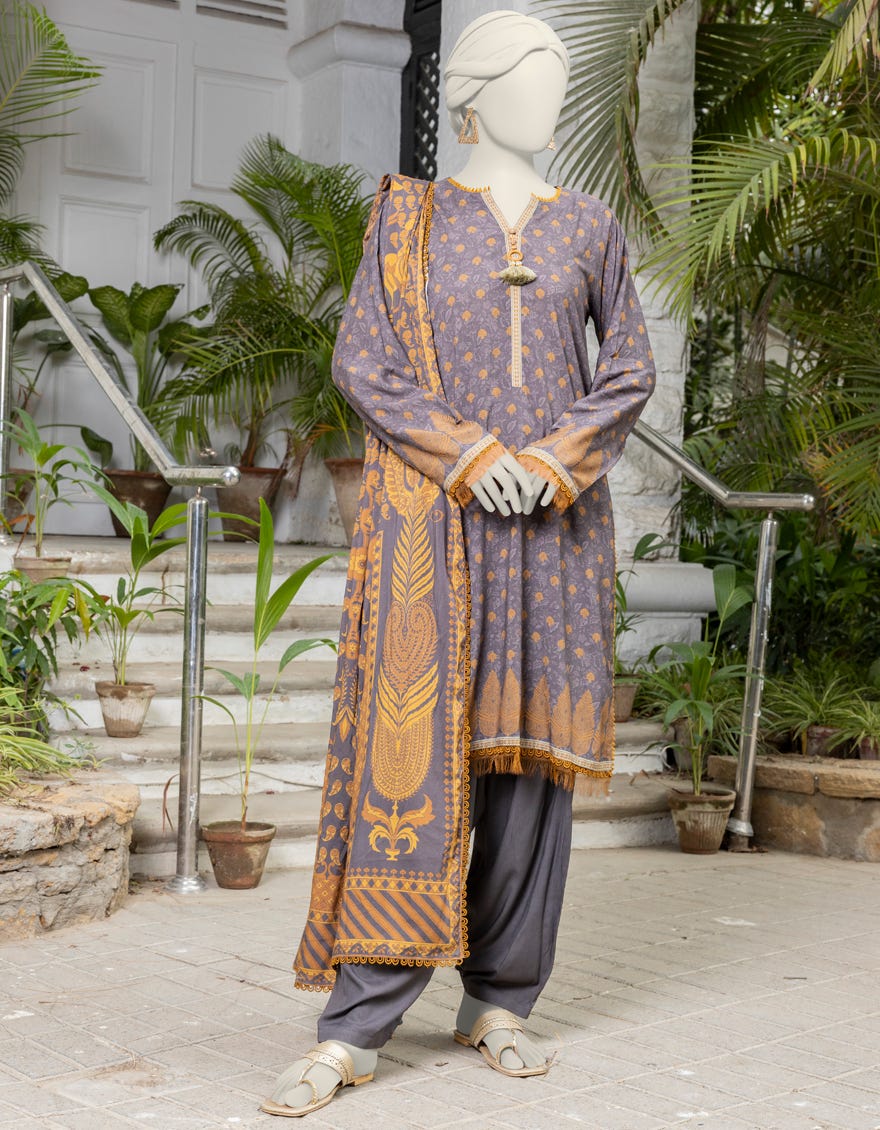 BROWN LIGHT LINEN PRINTED UNSTITCHED 3PC | JJLS-S-JPWU-24-045