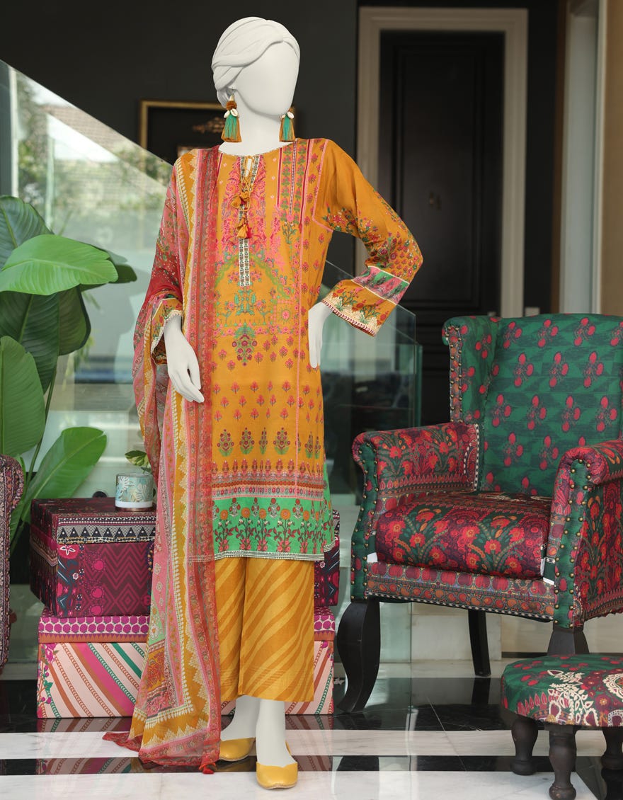 Mustard Lawn 3 Piece Stitched Dress | Jlawn-S-24-045