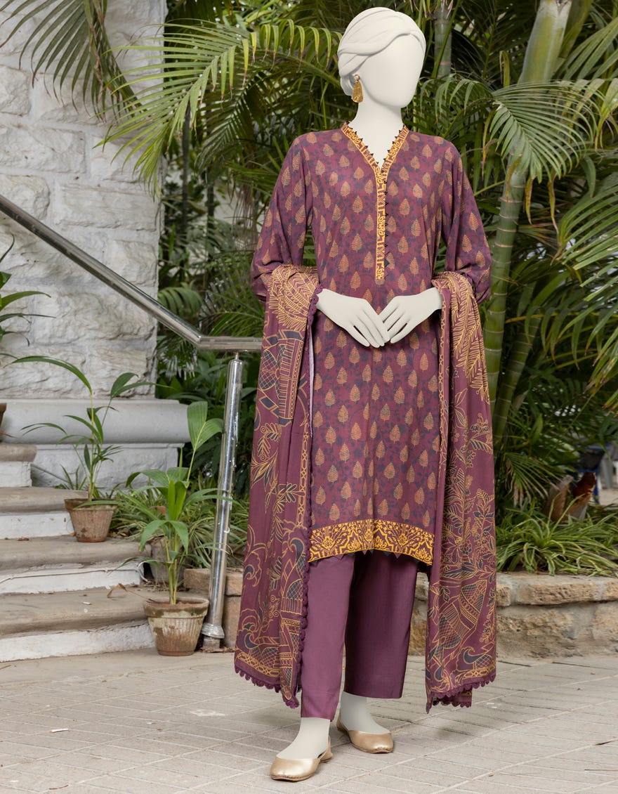 Maroon Light Linen Printed Unstitched 3 Piece Dress | Jjls-S-Jpwu-24-047