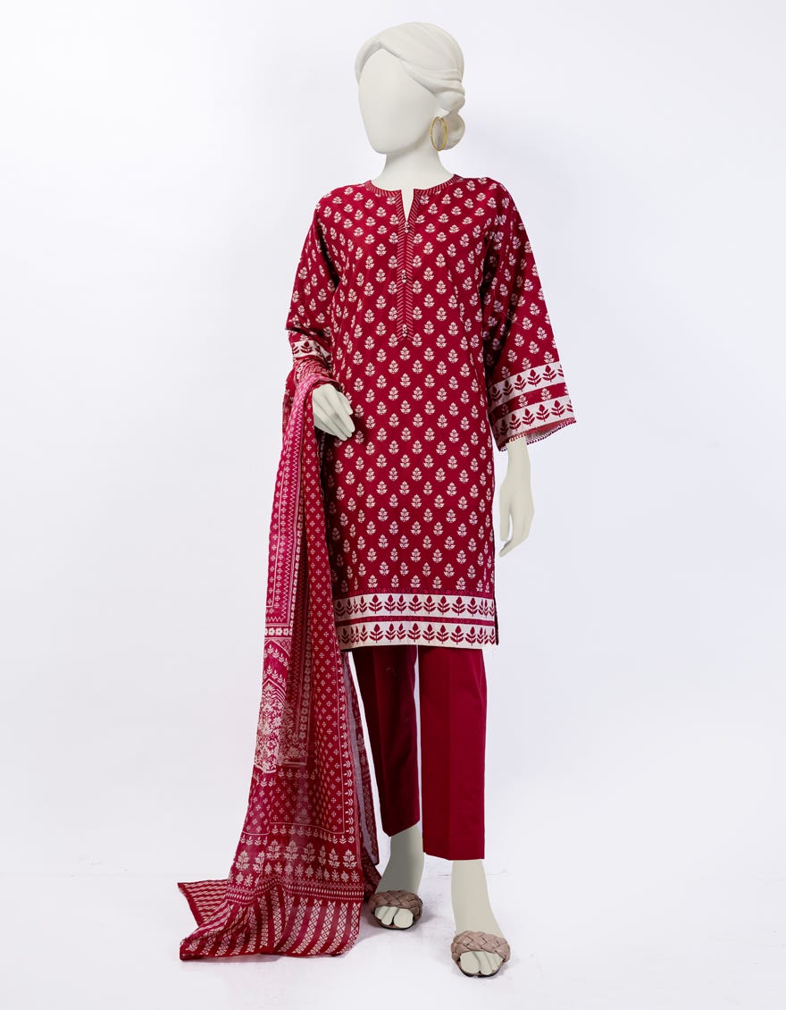Maroon Lawn 3 Piece Stitched Dress | Jlawn-S-24-047