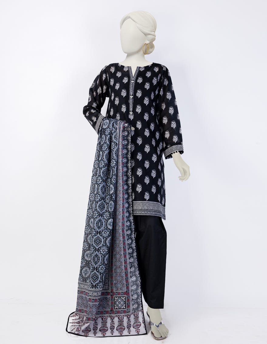 Black Lawn 3 Piece Stitched Dress | Jlawn-S-24-048