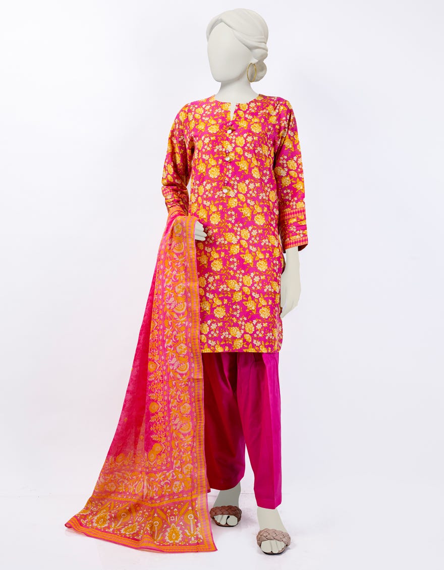 Pink Lawn 3 Piece Stitched Dress | Jlawn-S-24-049