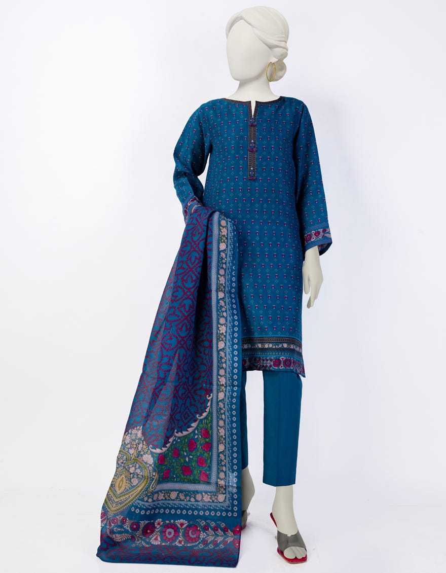 Blue Lawn 3 Piece Stitched Dress | Jlawn-S-24-050