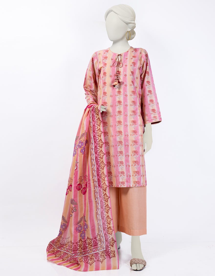 Pink Lawn 3 Piece Stitched Dress | Jlawn-S-24-051