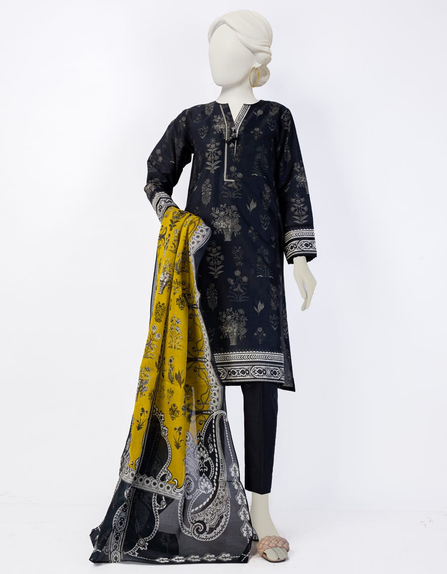 Black Lawn 3 Piece Stitched Dress | Jlawn-S-24-054