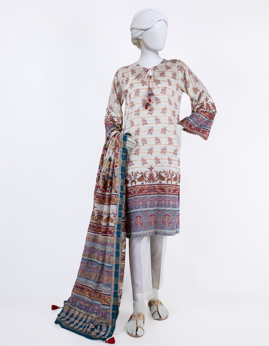 Off White Lawn 3 Piece Stitched Dress | Jlawn-S-24-055