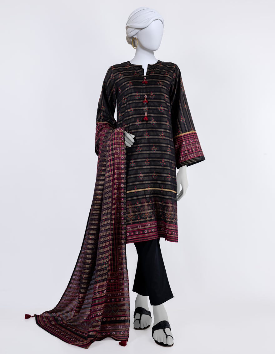 Black Lawn 3 Piece Stitched Dress | Jlawn-S-24-057