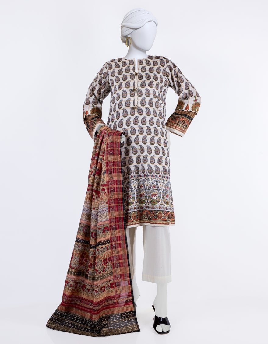 Off White Lawn 3 Piece Stitched Dress | Jlawn-S-24-058
