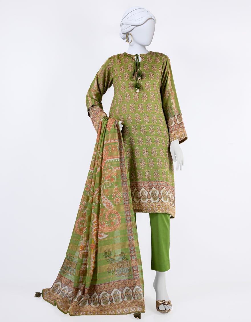 Green Lawn 3 Piece Stitched Dress | Jlawn-S-24-060