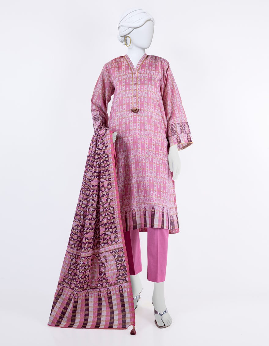 Pink Lawn 3 Piece Stitched Dress | Jlawn-S-24-061