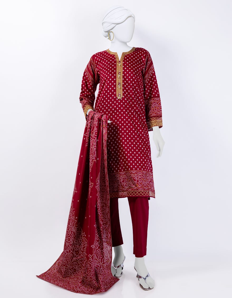 Red Lawn 3 Piece Stitched Dress | Jlawn-S-24-063