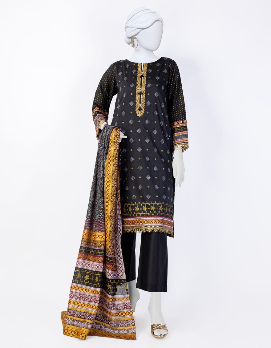 Black Lawn 3 Piece Stitched Dress | Jlawn-S-24-064