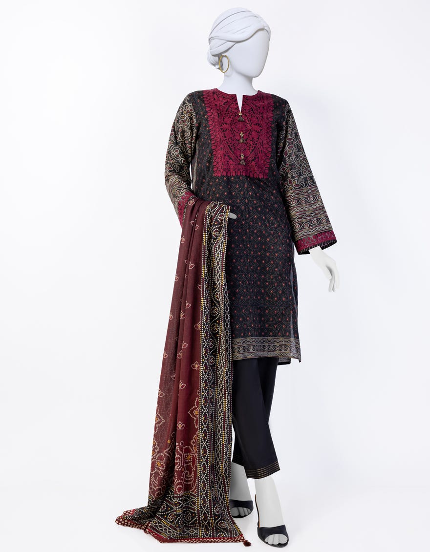 Black Lawn 3 Piece Stitched Dress | Jlawn-S-24-066