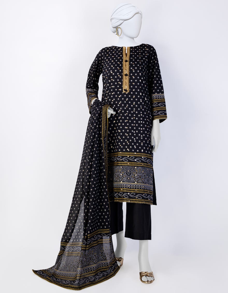 Black Lawn 3 Piece Stitched Dress | Jlawn-S-24-067
