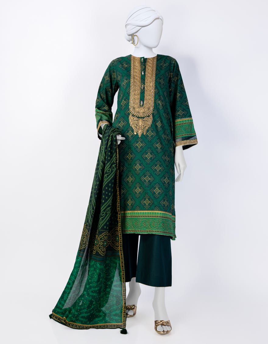Green Lawn 3 Piece Stitched Dress | Jlawn-S-24-068