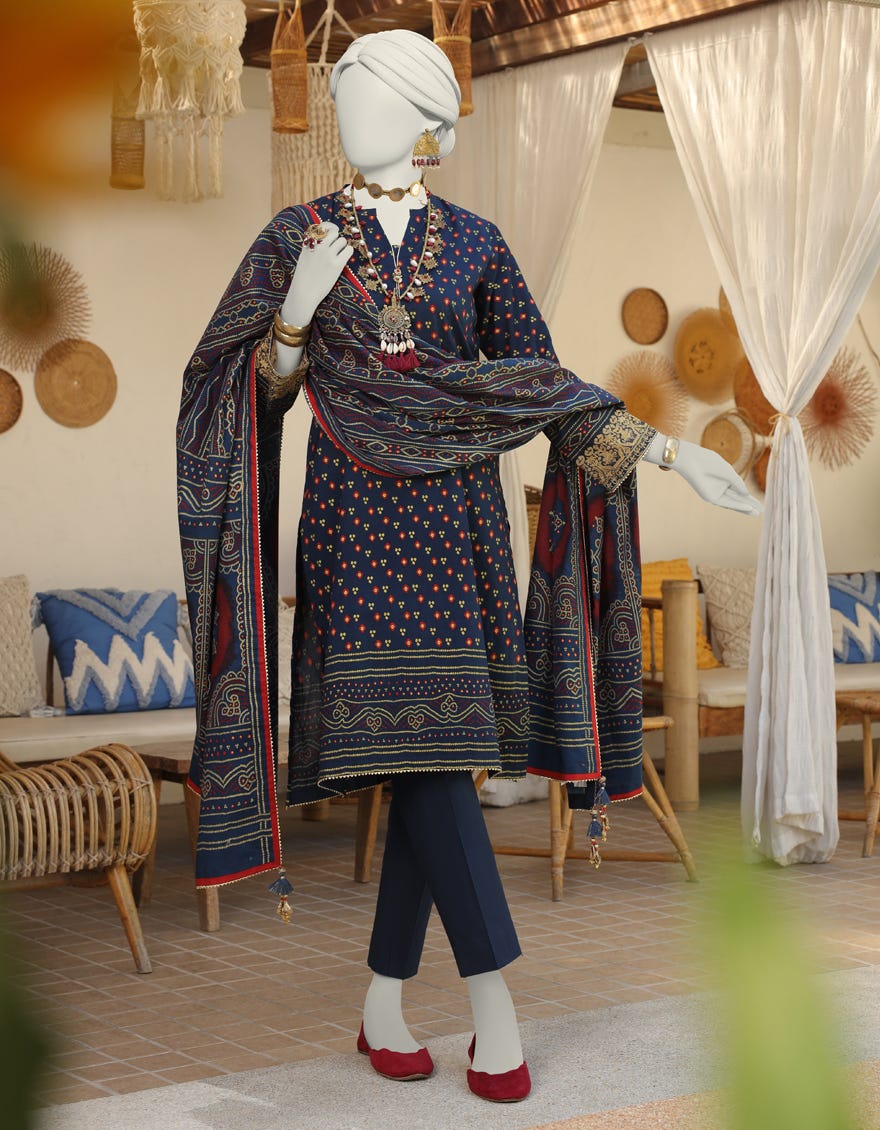 Navy Blue Lawn Unstitched 3 Piece Dress | Jlawn-S-24-070
