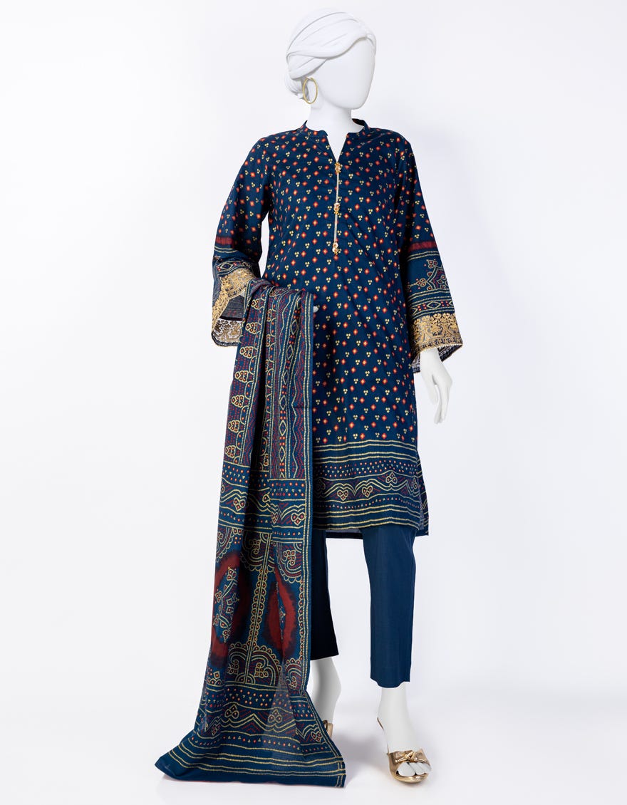 Navy Blue Lawn 3 Piece Stitched Dress | Jlawn-S-24-070