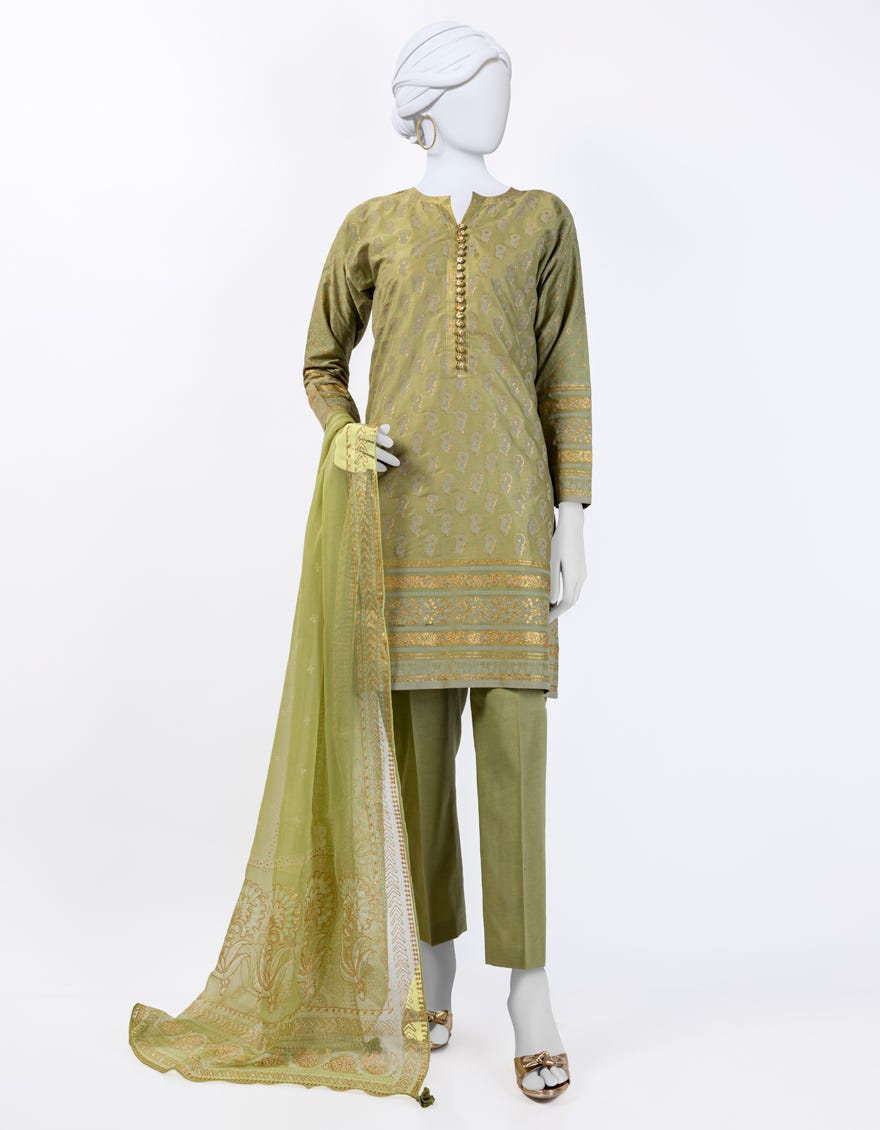Green Lawn 3 Piece Stitched Dress | Jlawn-S-24-074