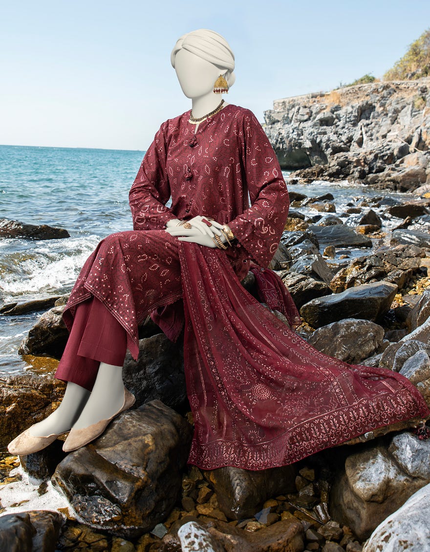 Maroon Lawn Unstitched 3 Piece Dress | Jlawn-S-24-075