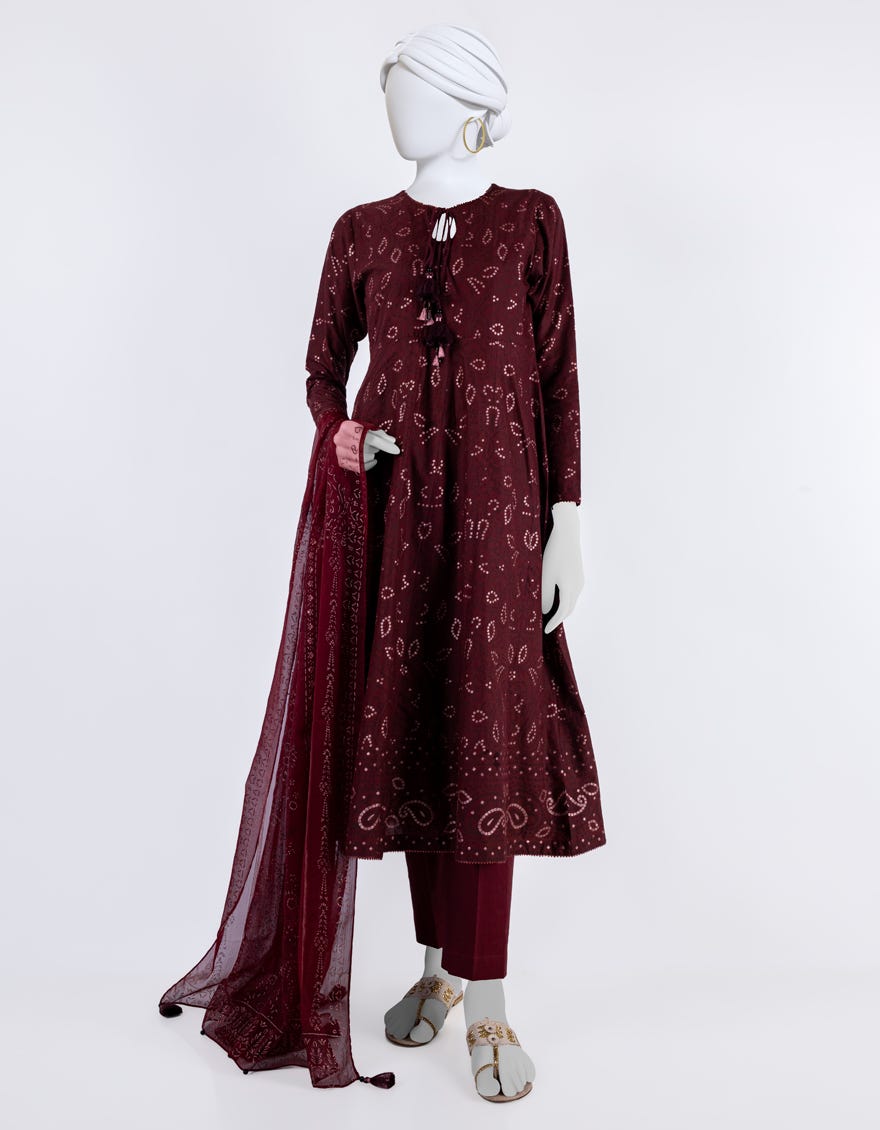 Maroon Lawn 3 Piece Stitched Dress | Jlawn-S-24-075