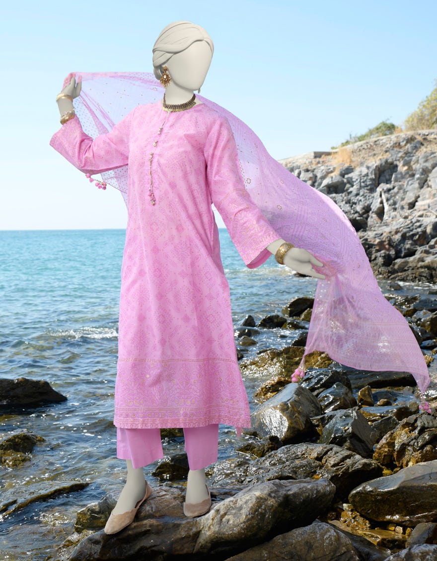 Pink Lawn 3 Piece Stitched Dress | Jlawn-S-24-077