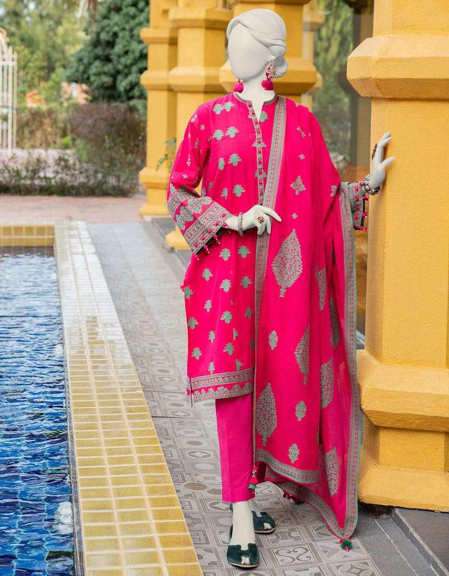 Pink Jacquard Unstitched 3 Piece Dress | Jlawn-S-24-079
