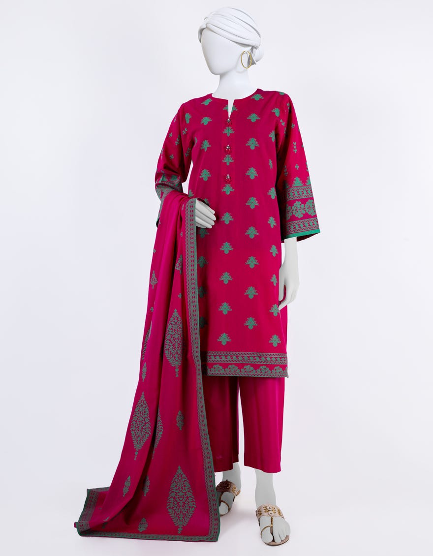 Pink Jacquard 3 Piece Stitched Dress | Jlawn-S-24-079