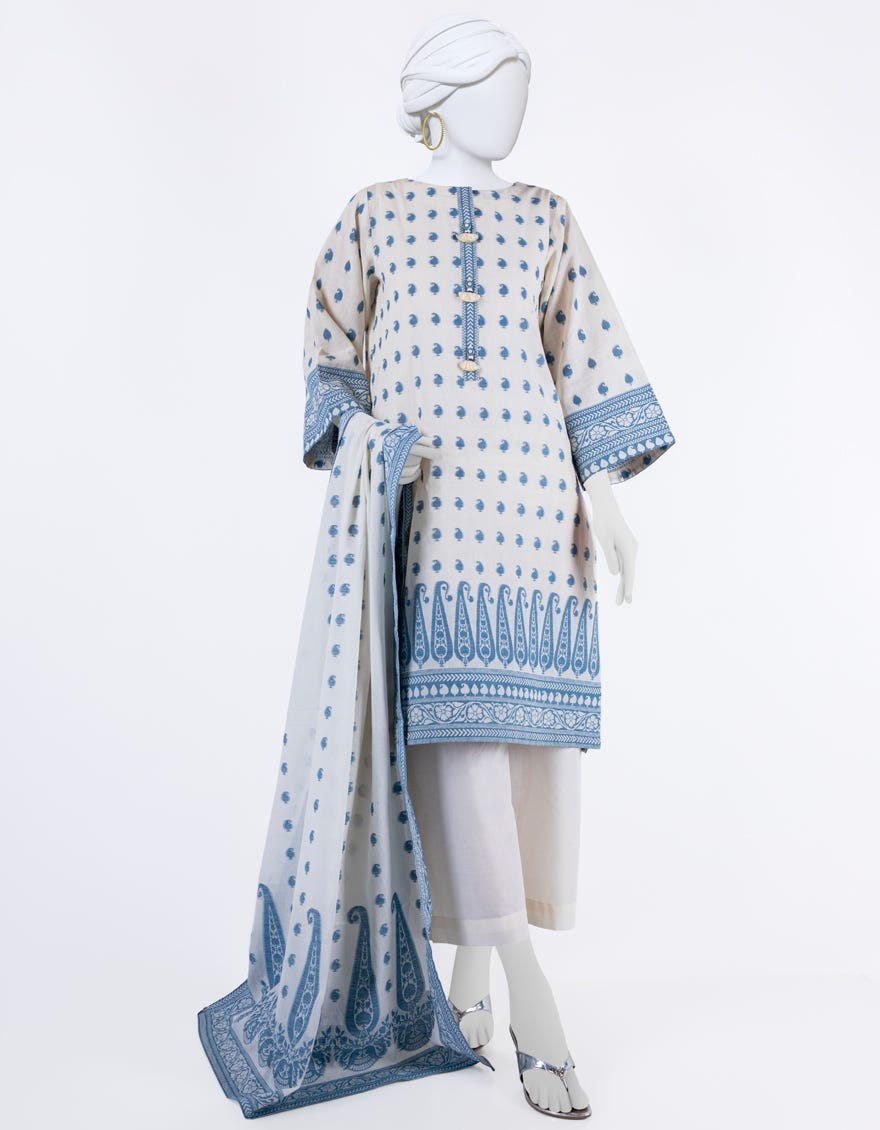 Off White Jacquard 3 Piece Stitched Dress | Jlawn-S-24-082