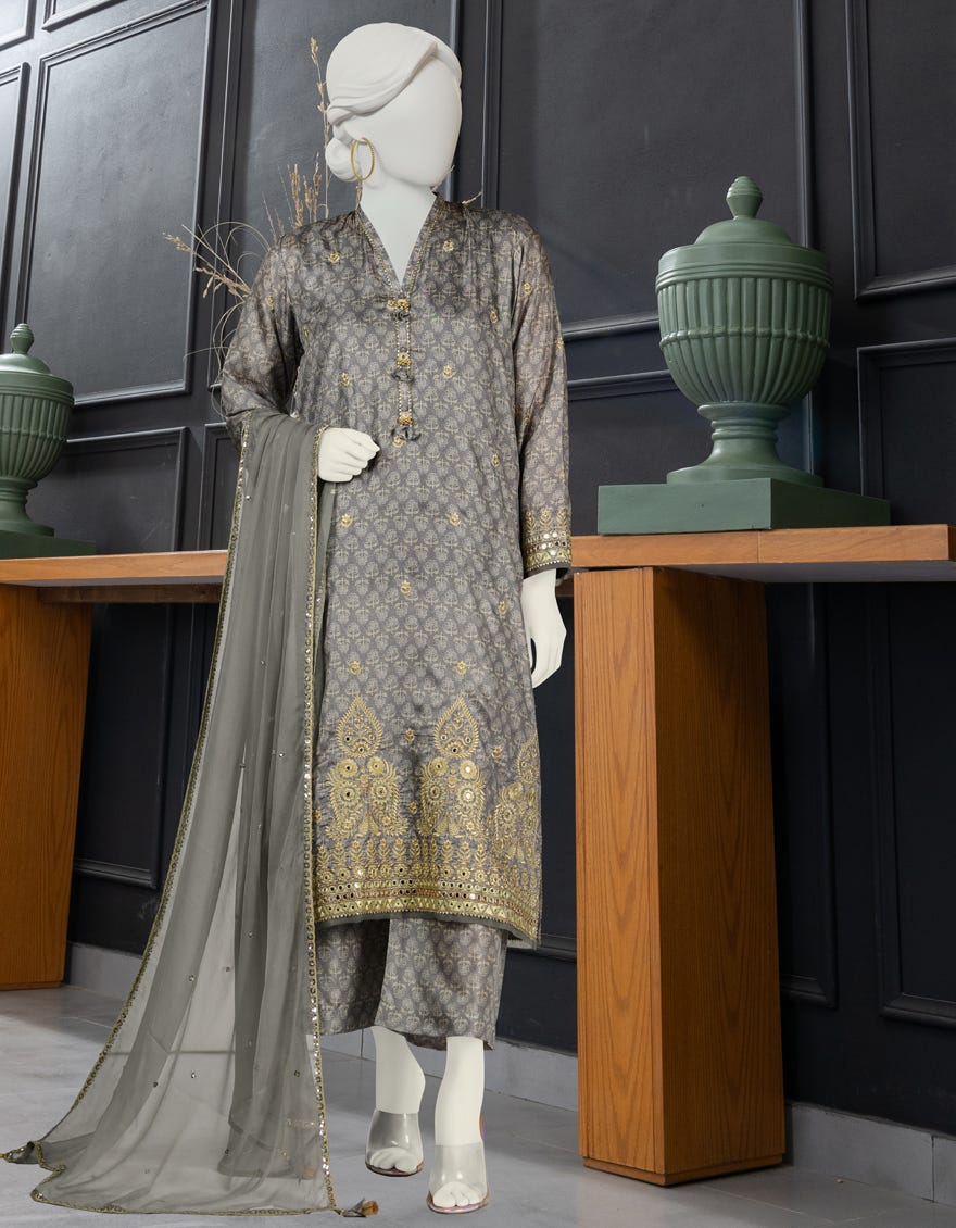 Grey Silk Unstitched 3 Piece Dress | Jlawn-S-24-083