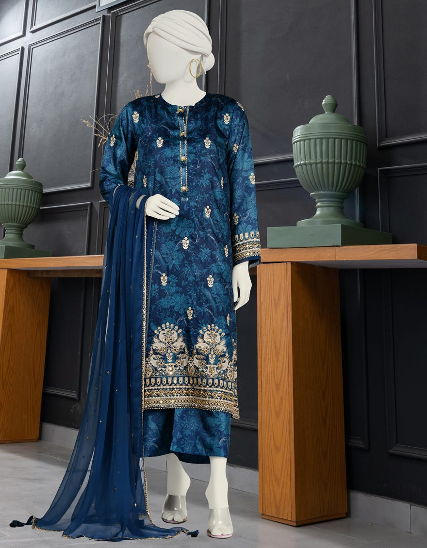 Blue Silk Unstitched 3 Piece Dress | Jlawn-S-24-085