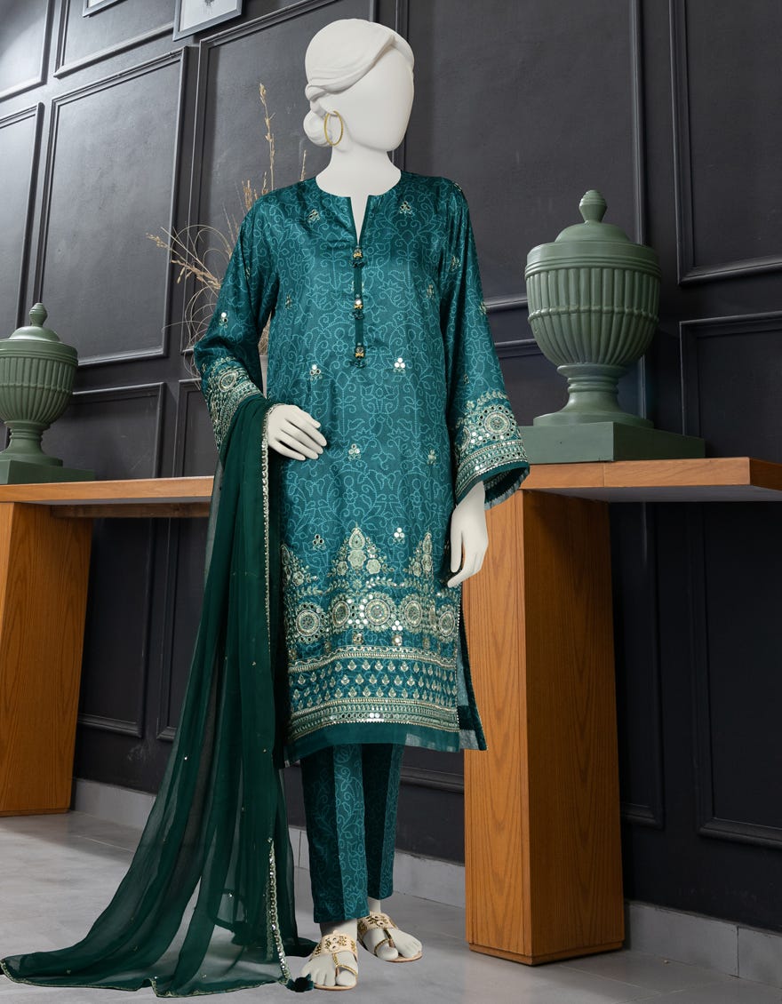 Green Impure Silk 3 Piece Stitched Dress | Jlawn-S-24-086